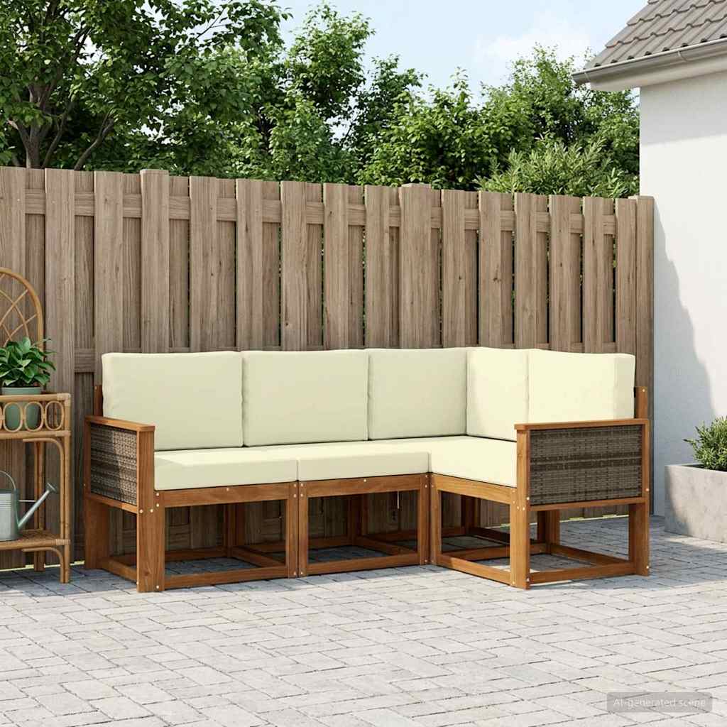 Buiten bankenset met kussen 5 pcs Natuurlijk en Crème Polyester