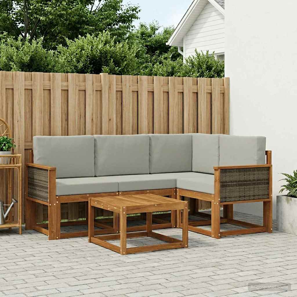 Buiten bankenset 5 pcs Naturel en lichtgrijs Polyester – afbeelding 1