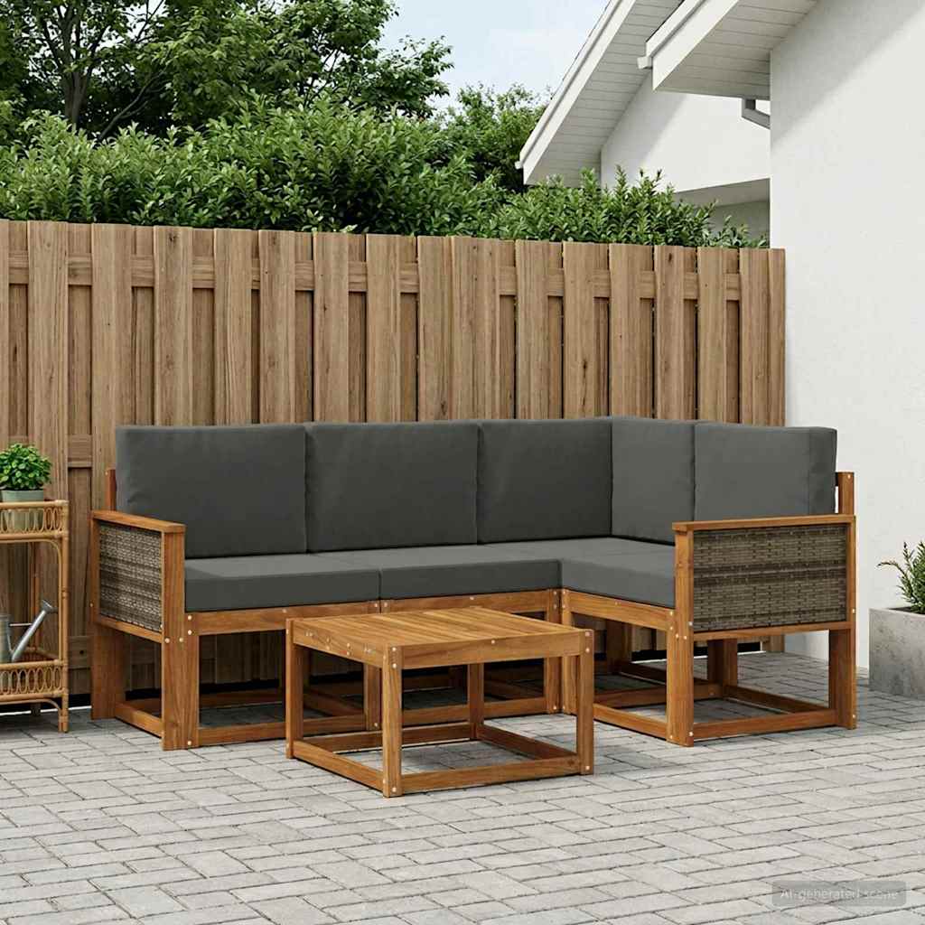 Buiten bankenset 5 pcs Natuurlijk en Antraciet Polyester