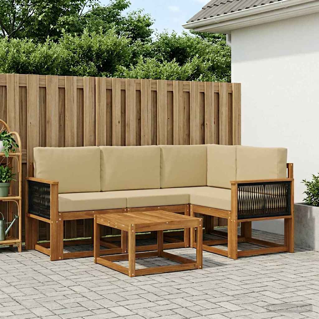 Buiten bankenset met kussen 5 pcs Natuurlijk en Beige Polyester – afbeelding 1