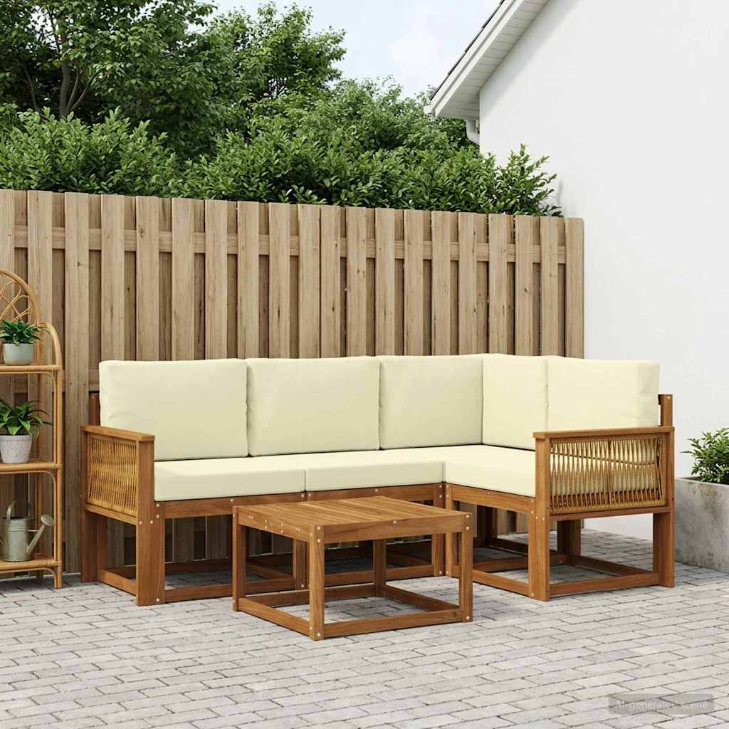 Buiten bankenset met kussen 5 pcs Natuurlijk en Crème Polyester – afbeelding 1
