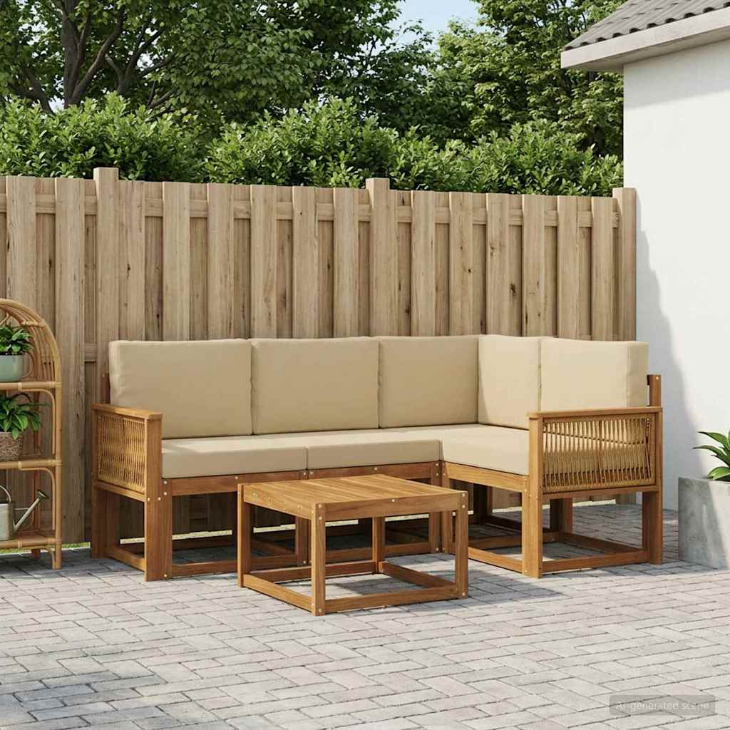 Buiten bankenset met kussen 5 pcs Natuurlijk en Beige Polyester – afbeelding 1