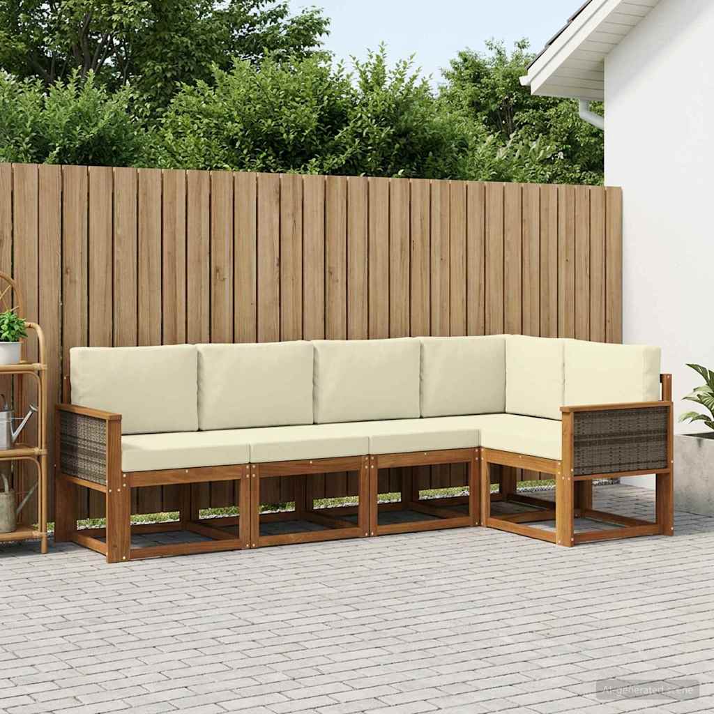 Buiten bankenset met kussen 5 pcs Natuurlijk en Crème Polyester