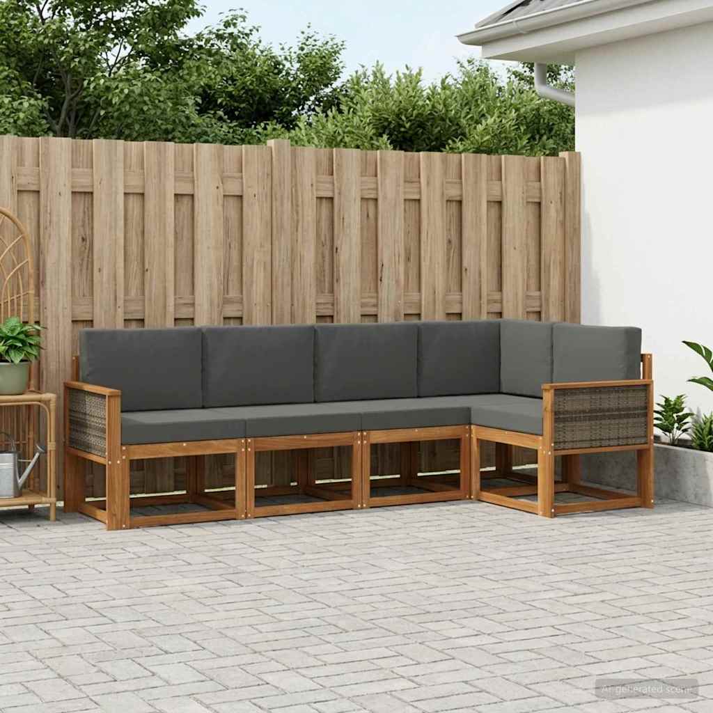 Buiten bankenset 5 pcs Natuurlijk en Antraciet Polyester