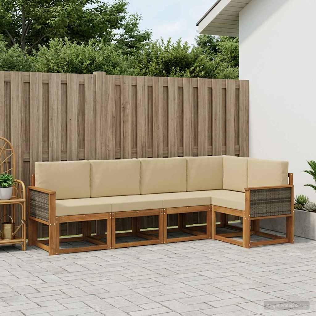 Buiten bankenset met kussen 5 pcs Natuurlijk en Beige Polyester – afbeelding 1