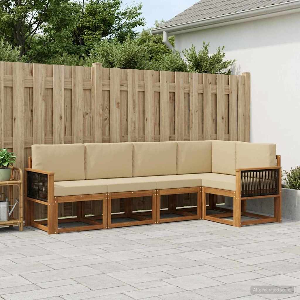 Buiten bankenset met kussen 5 pcs Natuurlijk en Beige Polyester
