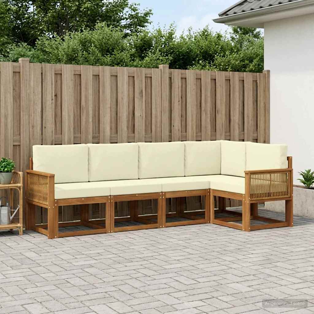 Buiten bankenset met kussen 5 pcs Natuurlijk en Crème Polyester – afbeelding 1