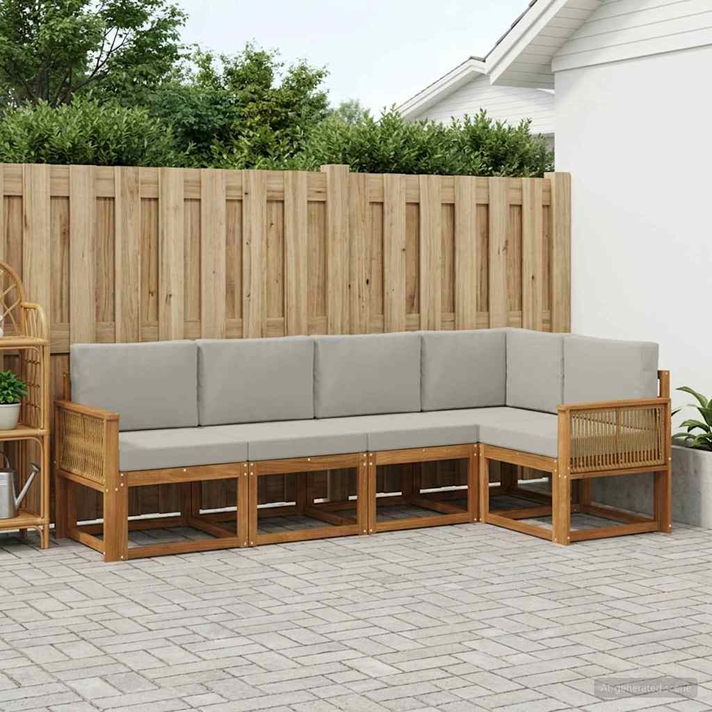 Buiten bankenset 5 pcs Naturel en lichtgrijs Polyester