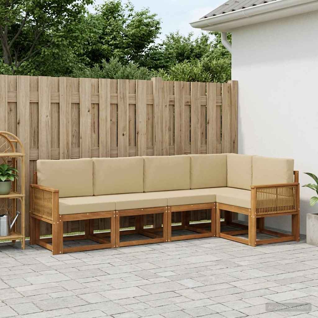 Buiten bankenset met kussen 5 pcs Natuurlijk en Beige Polyester
