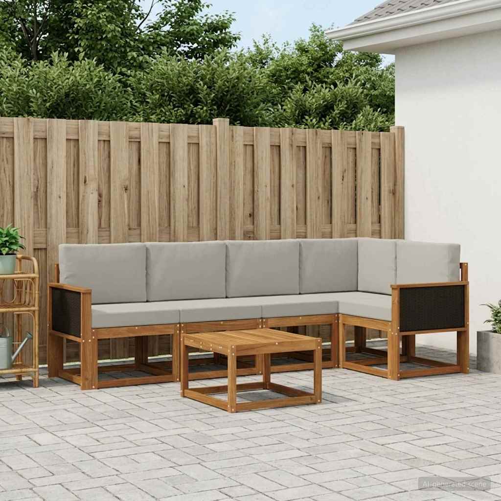 Buiten bankenset 6 pcs Naturel en lichtgrijs Massief Acaciahout – afbeelding 1
