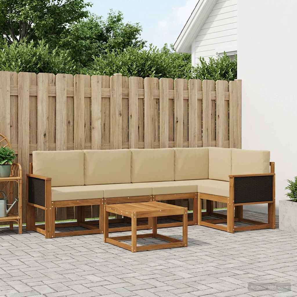 Buiten bankenset 6 pcs Natuurlijk en Beige Massief Acaciahout – afbeelding 1
