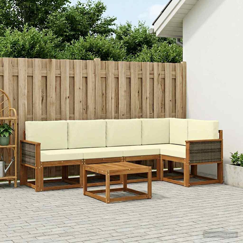 Buiten bankenset 6 pcs Natuurlijk en Crème Massief Acaciahout – afbeelding 1