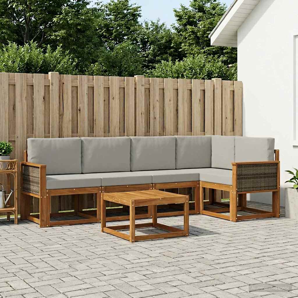 Buiten bankenset 6 pcs Naturel en lichtgrijs Massief Acaciahout
