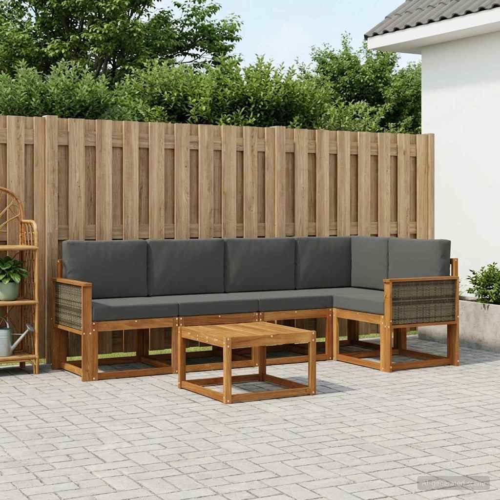 Buiten bankenset met kussen 6 pcs Natuurlijk en Antraciet