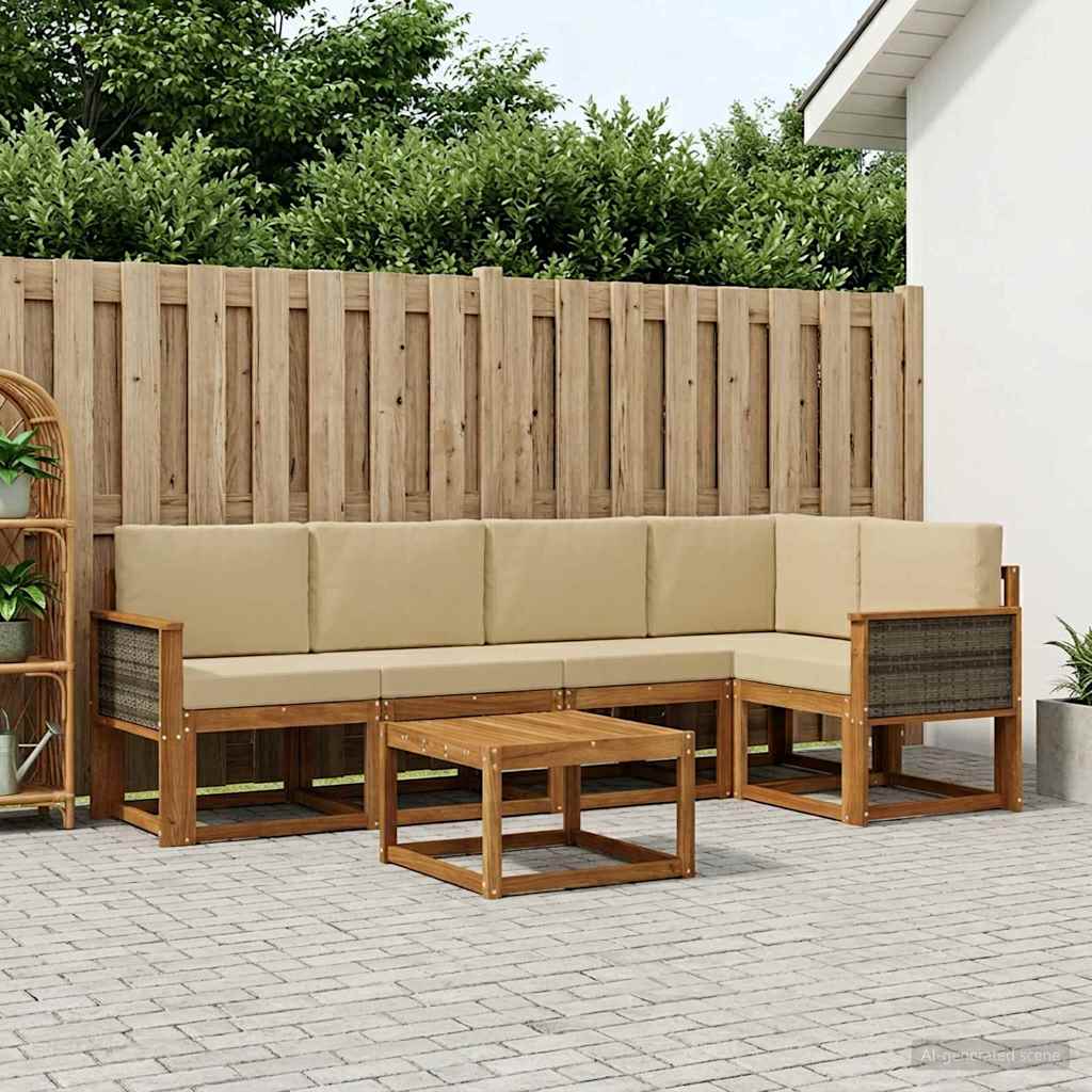 Buiten bankenset 6 pcs Natuurlijk en Beige Massief Acaciahout – afbeelding 1