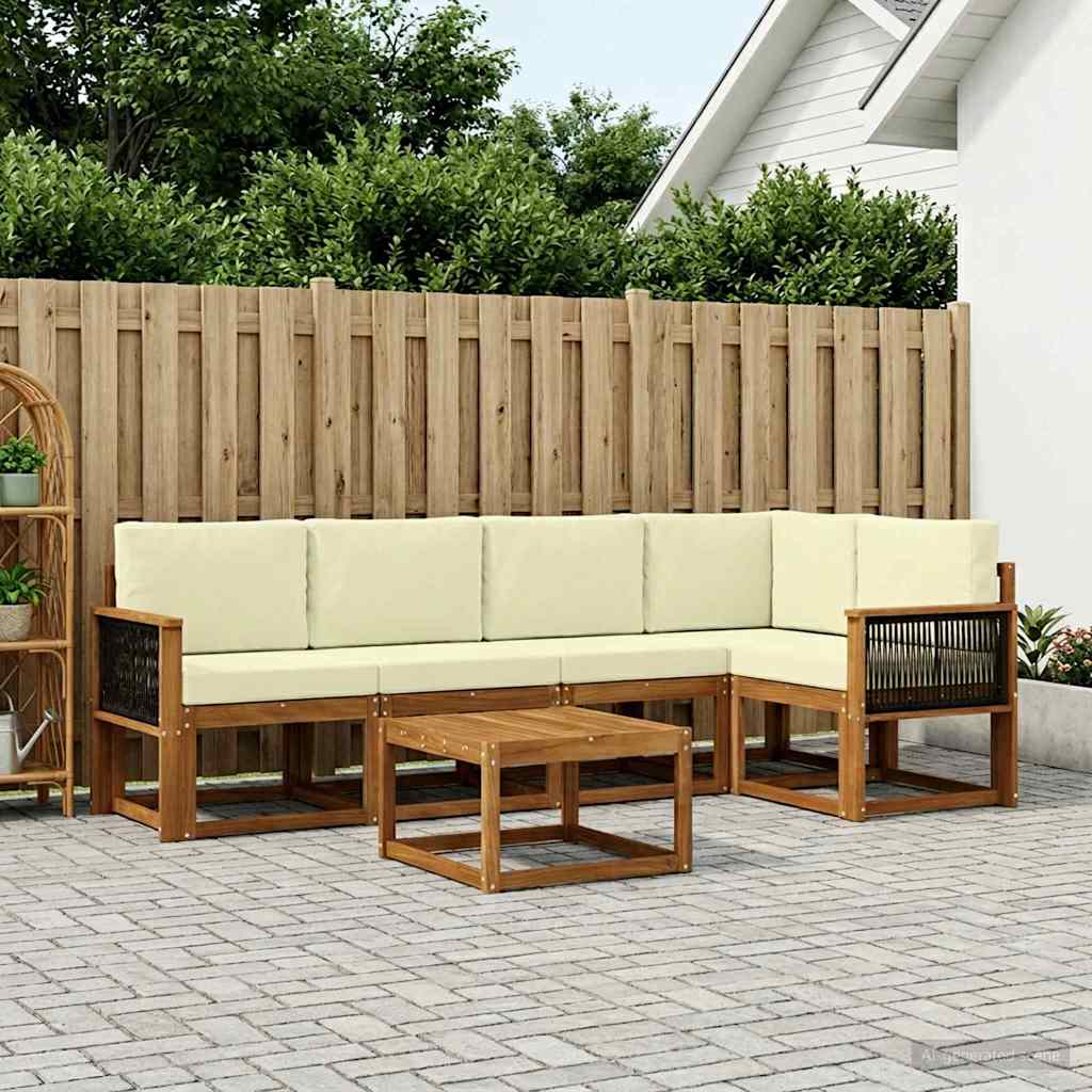 Buiten bankenset 6 pcs Natuurlijk en Crème Massief Acaciahout