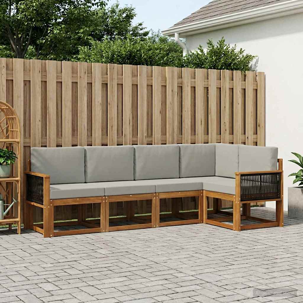 Buiten bankenset 6 pcs Naturel en lichtgrijs Massief Acaciahout