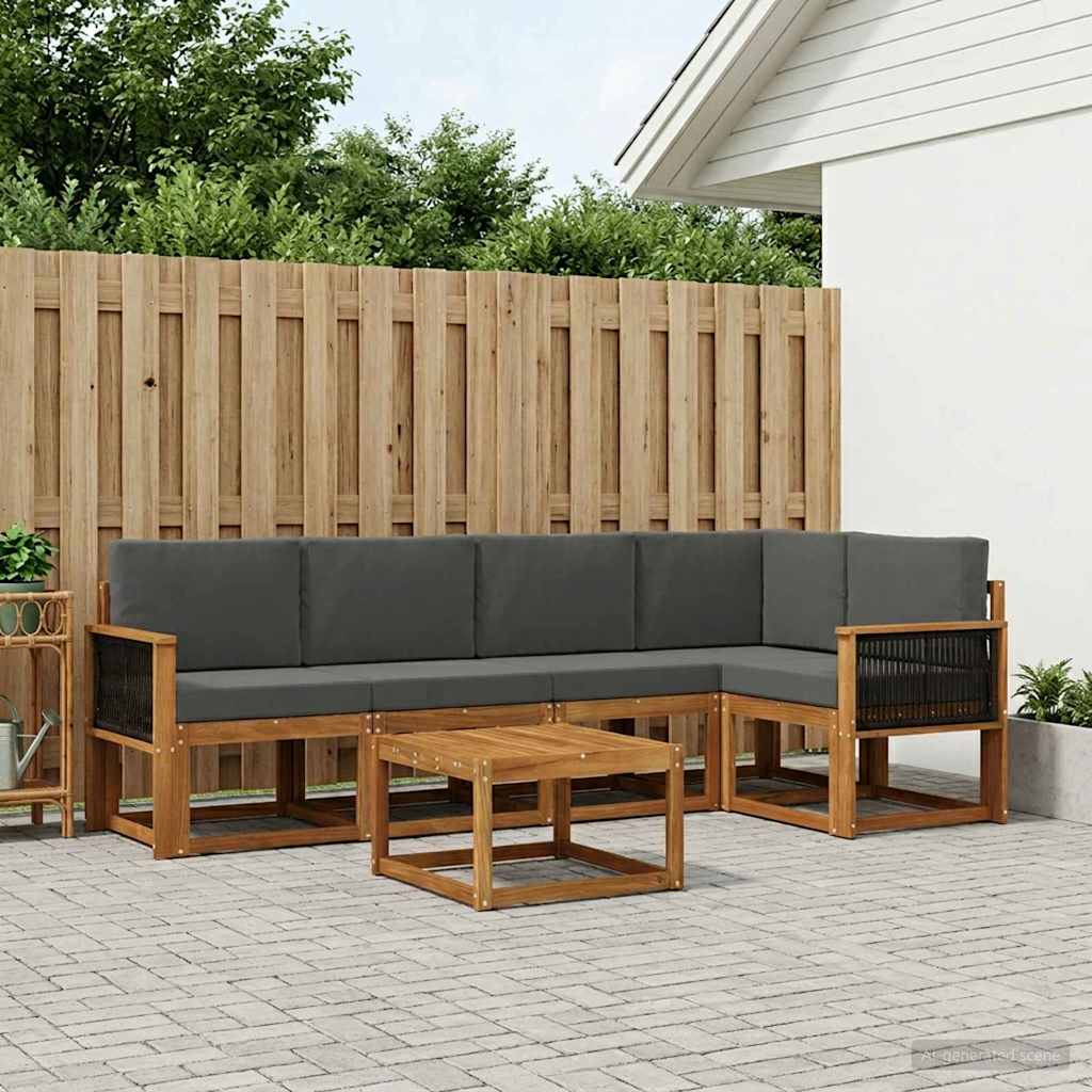 Buiten bankenset met kussen 6 pcs Natuurlijk en Antraciet