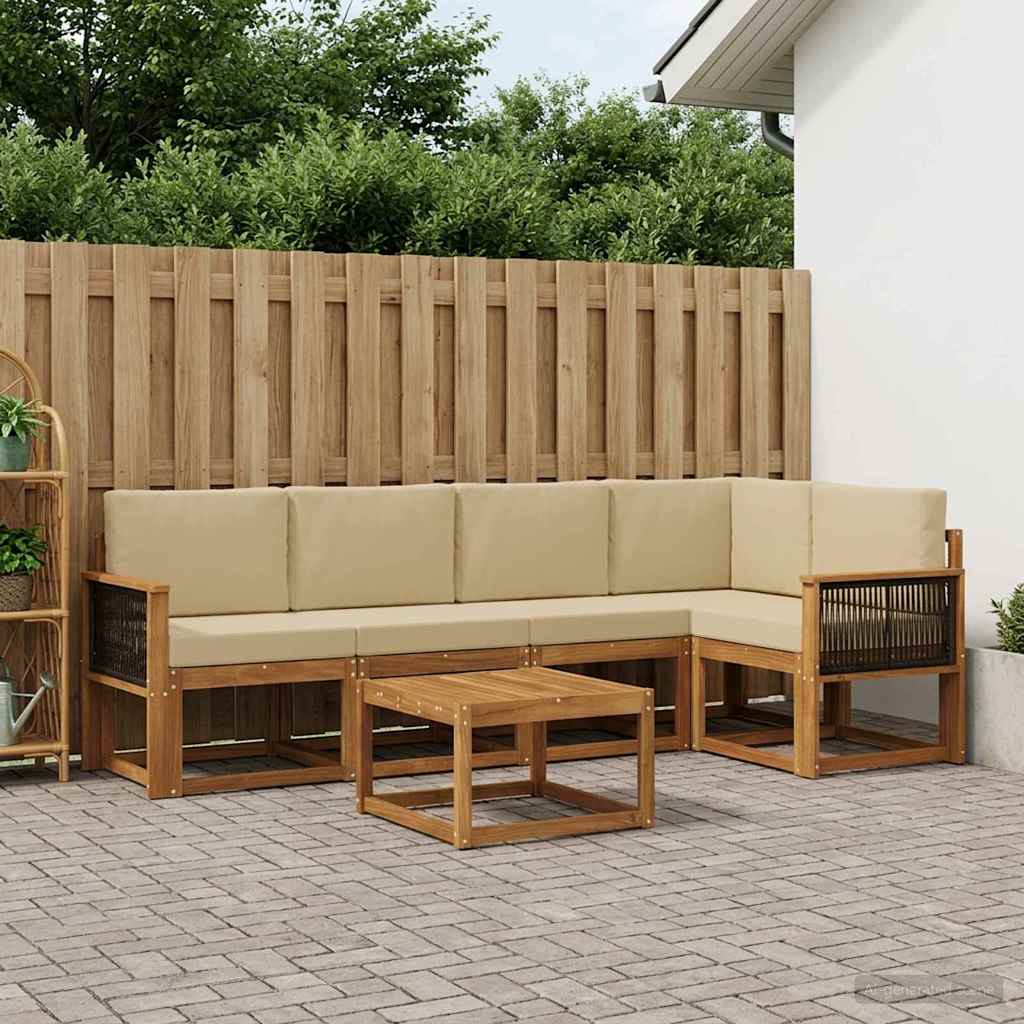 Buiten bankenset 6 pcs Natuurlijk en Beige Massief Acaciahout – afbeelding 1