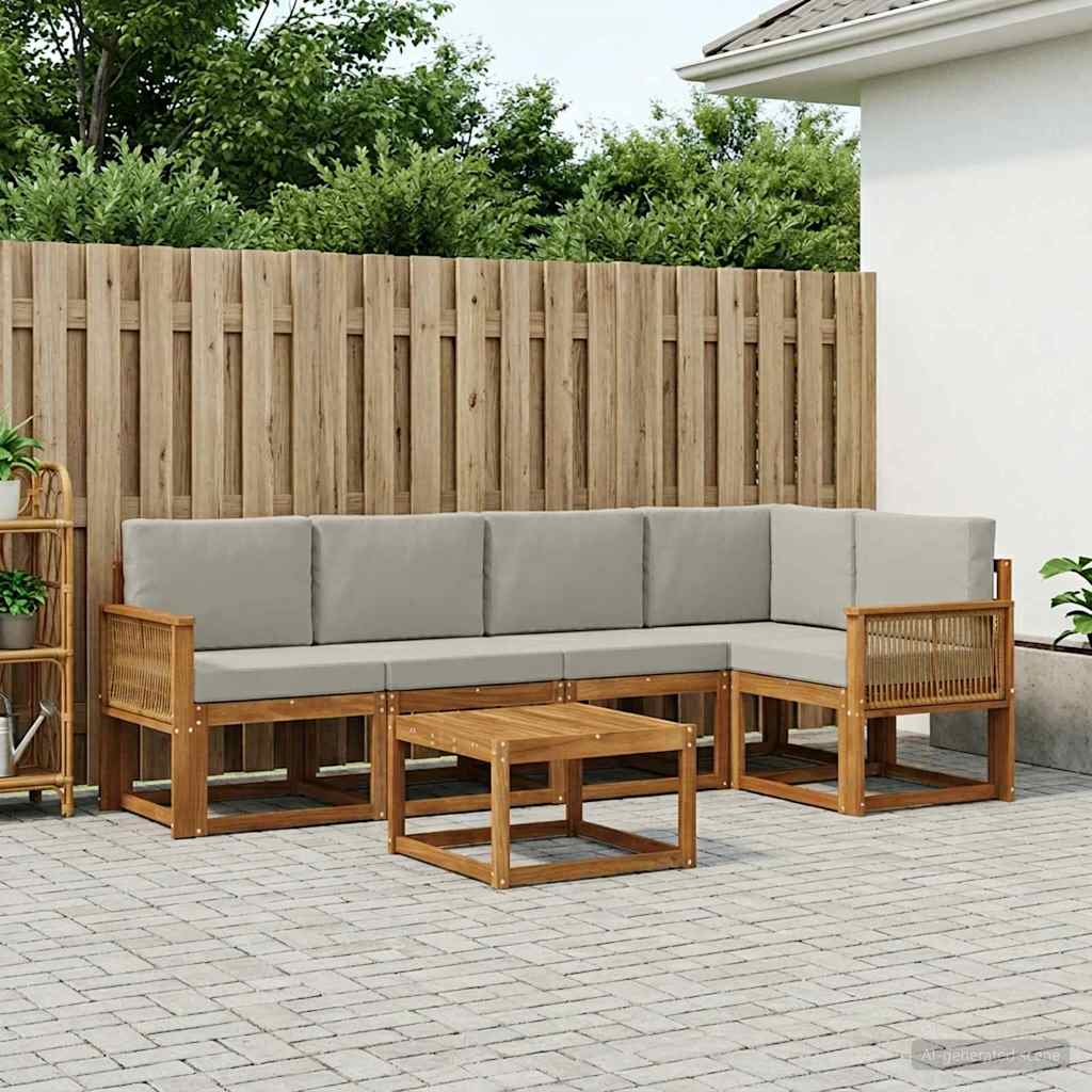 Buiten bankenset 6 pcs Naturel en lichtgrijs Massief Acaciahout – afbeelding 1