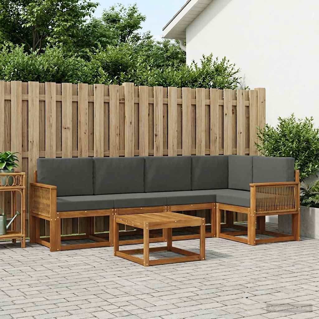 Buiten bankenset met kussen 6 pcs Natuurlijk en Antraciet