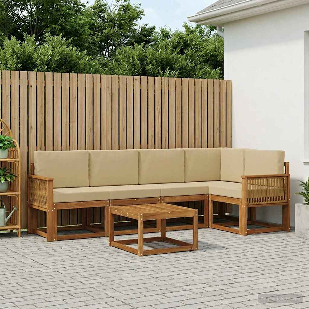 Buiten bankenset 6 pcs Natuurlijk en Beige Massief Acaciahout – afbeelding 1