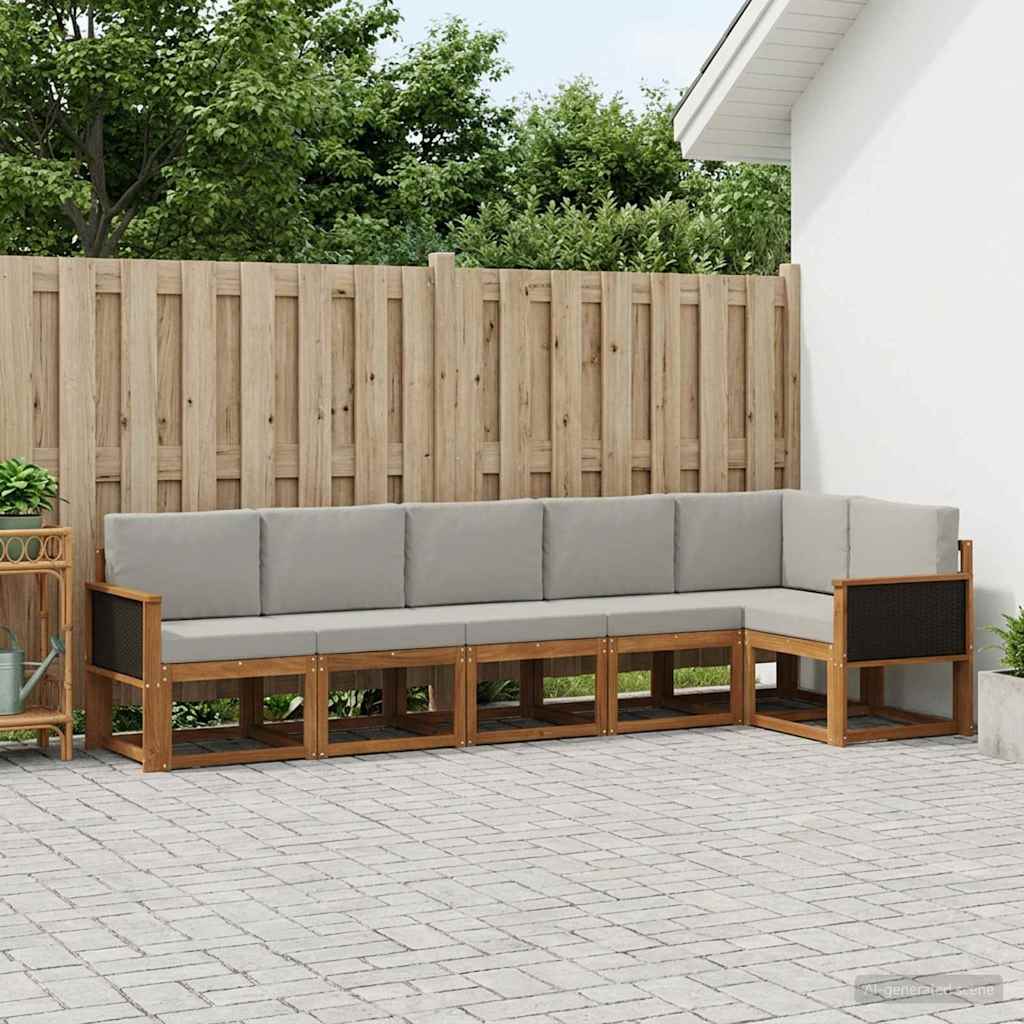 Buiten bankenset 6 pcs Naturel en lichtgrijs Polyester