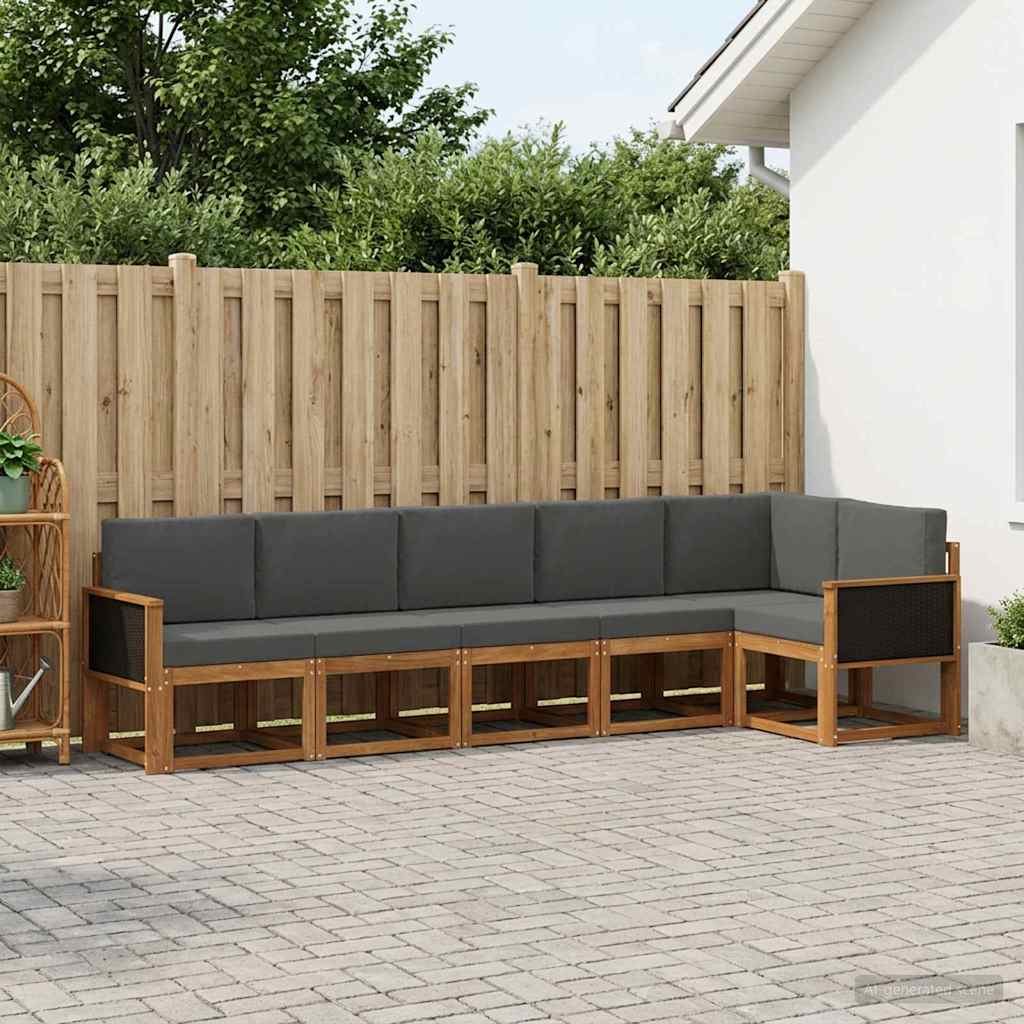 Buiten bankenset 6 pcs Natuurlijk en Antraciet Polyester – afbeelding 1