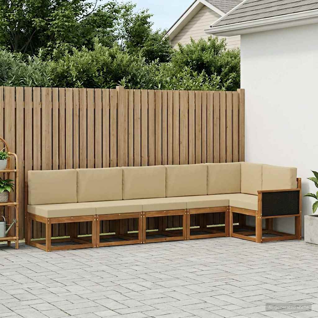 Buiten bankenset met kussen 6 pcs Natuurlijk en Beige Polyester – afbeelding 1