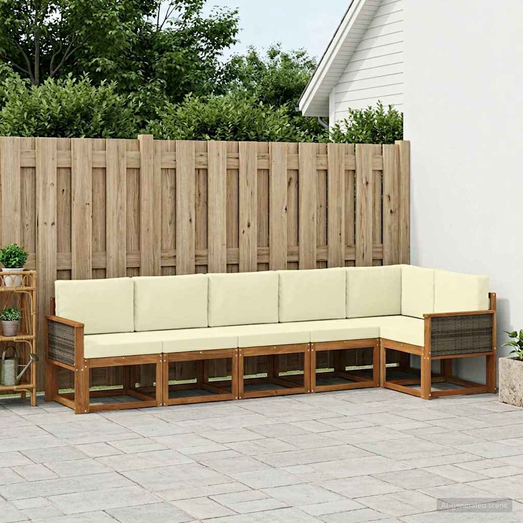 Buiten bankenset met kussen 6 pcs Natuurlijk en Crème Polyester