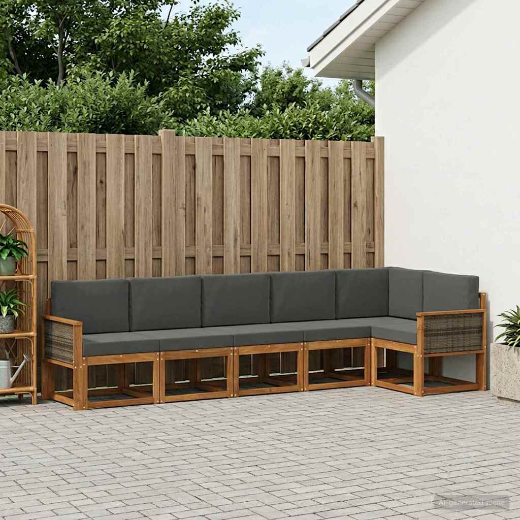 Buiten bankenset 6 pcs Natuurlijk en Antraciet Polyester