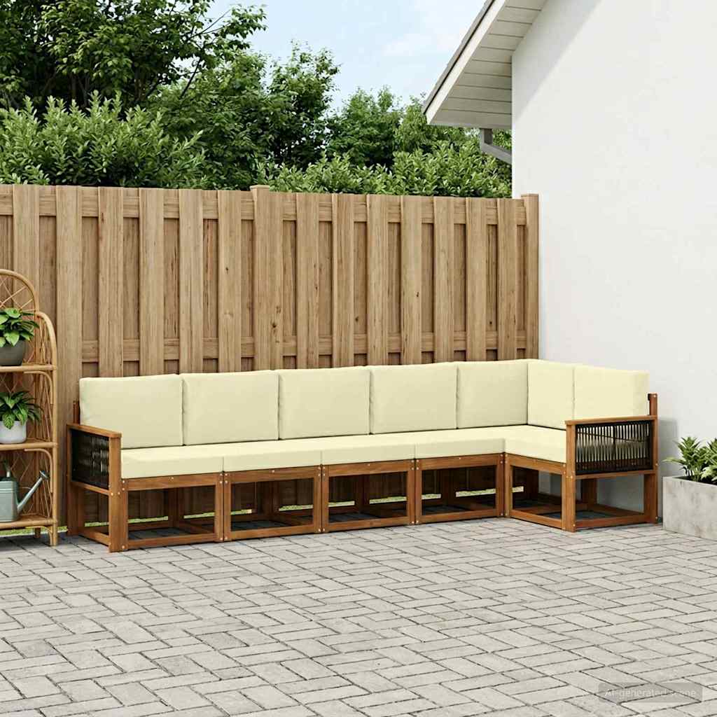 Buiten bankenset met kussen 6 pcs Natuurlijk en Crème Polyester