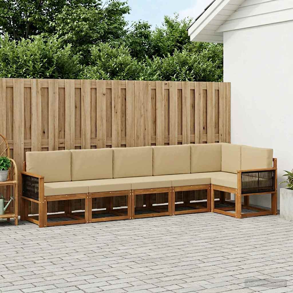 Buiten bankenset met kussen 6 pcs Natuurlijk en Beige Polyester – afbeelding 1
