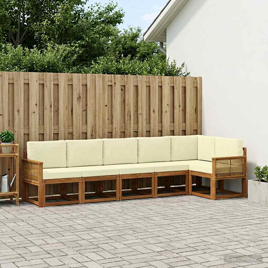 Buiten bankenset met kussen 6 pcs Natuurlijk en Crème Polyester