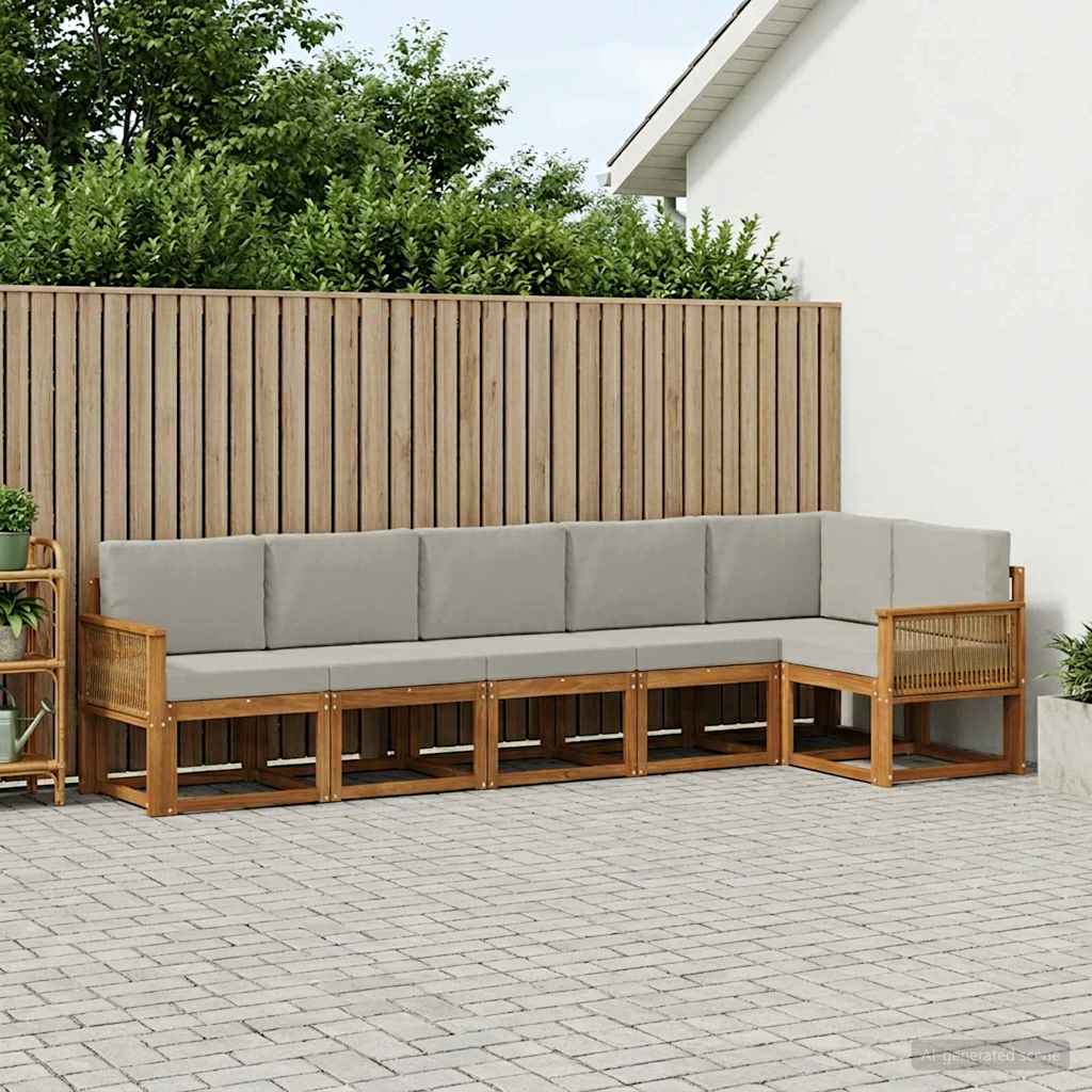 Buiten bankenset 6 pcs Naturel en lichtgrijs Polyester – afbeelding 1