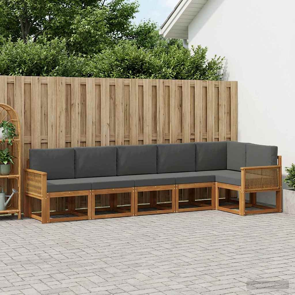 Buiten bankenset 6 pcs Natuurlijk en Antraciet Polyester