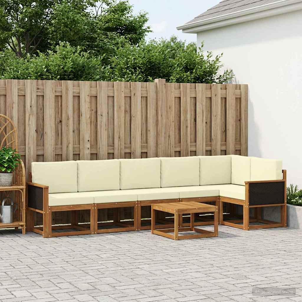 Buiten bankenset met kussen 7 pcs Natuurlijk en Crème Polyester – afbeelding 1