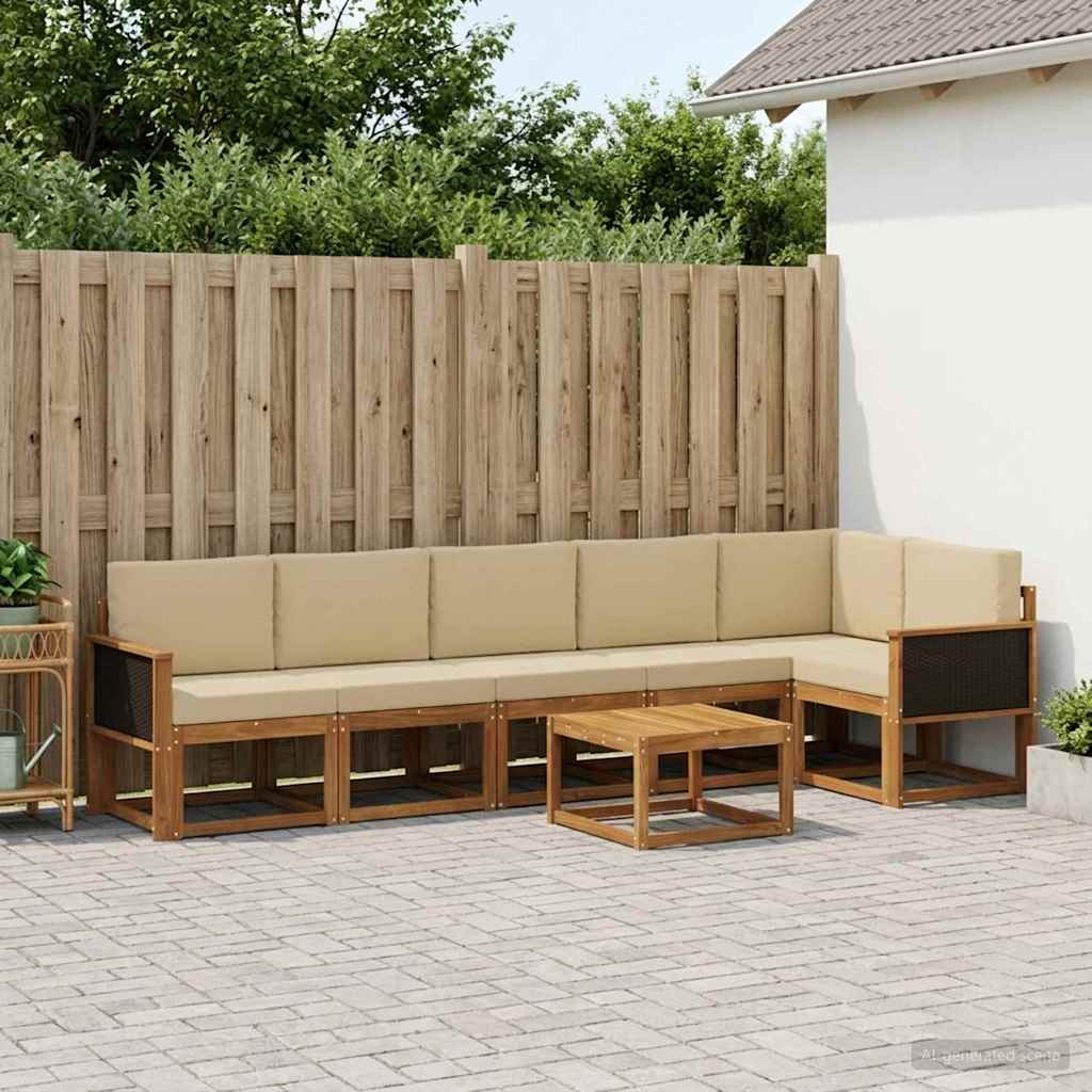 Buiten bankenset met kussen 7 pcs Natuurlijk en Beige Polyester – afbeelding 1
