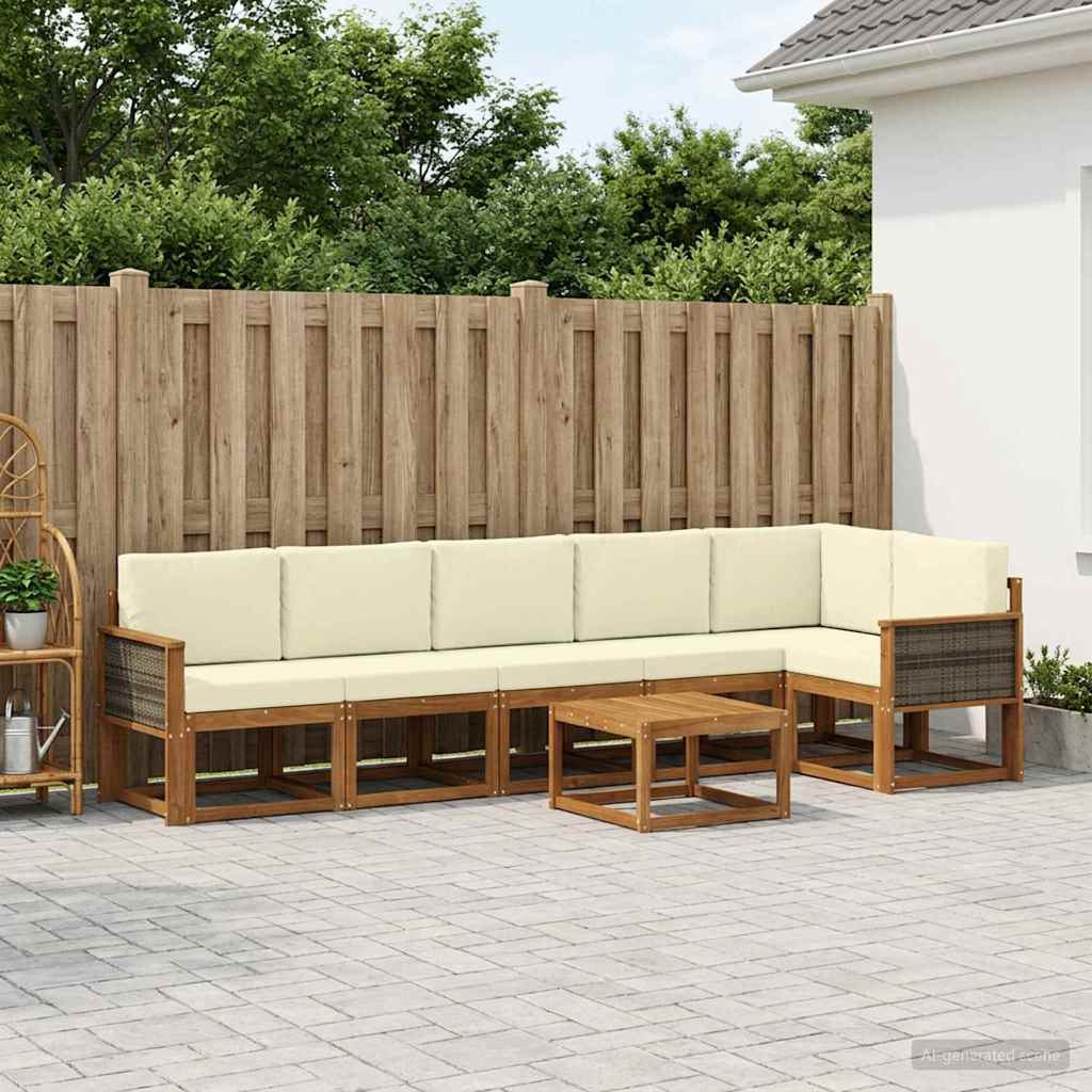 Buiten bankenset met kussen 7 pcs Natuurlijk en Crème Polyester