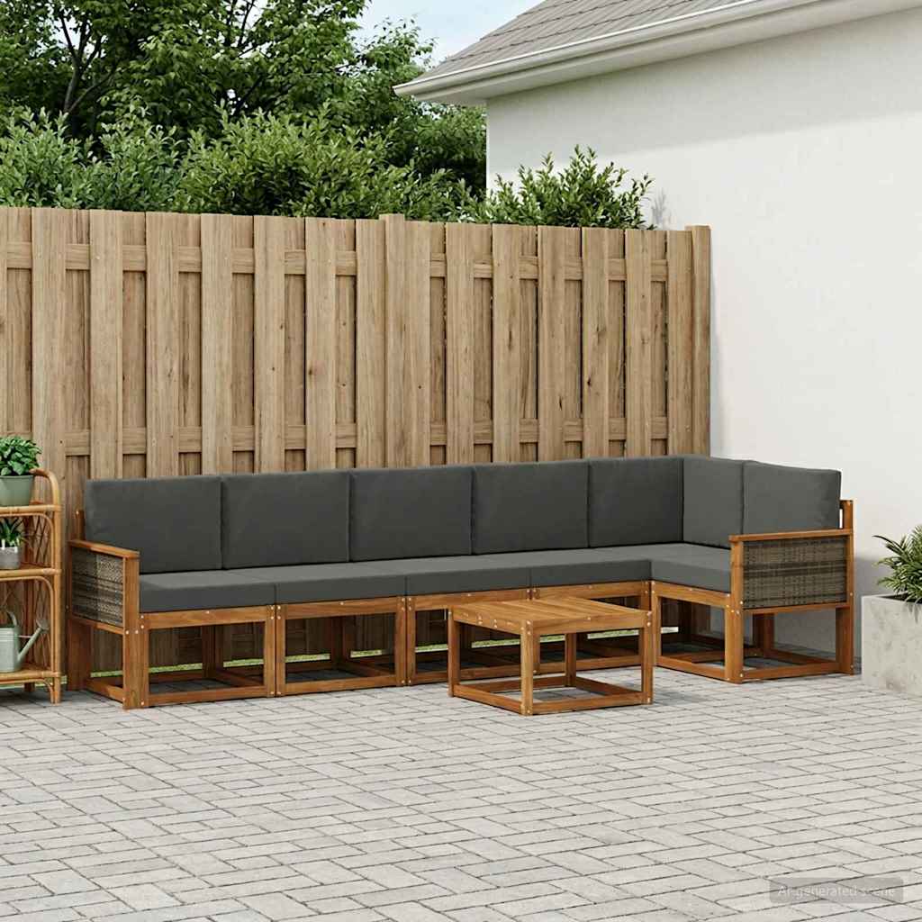 Buiten bankenset 7 pcs Natuurlijk en Antraciet Polyester – afbeelding 1