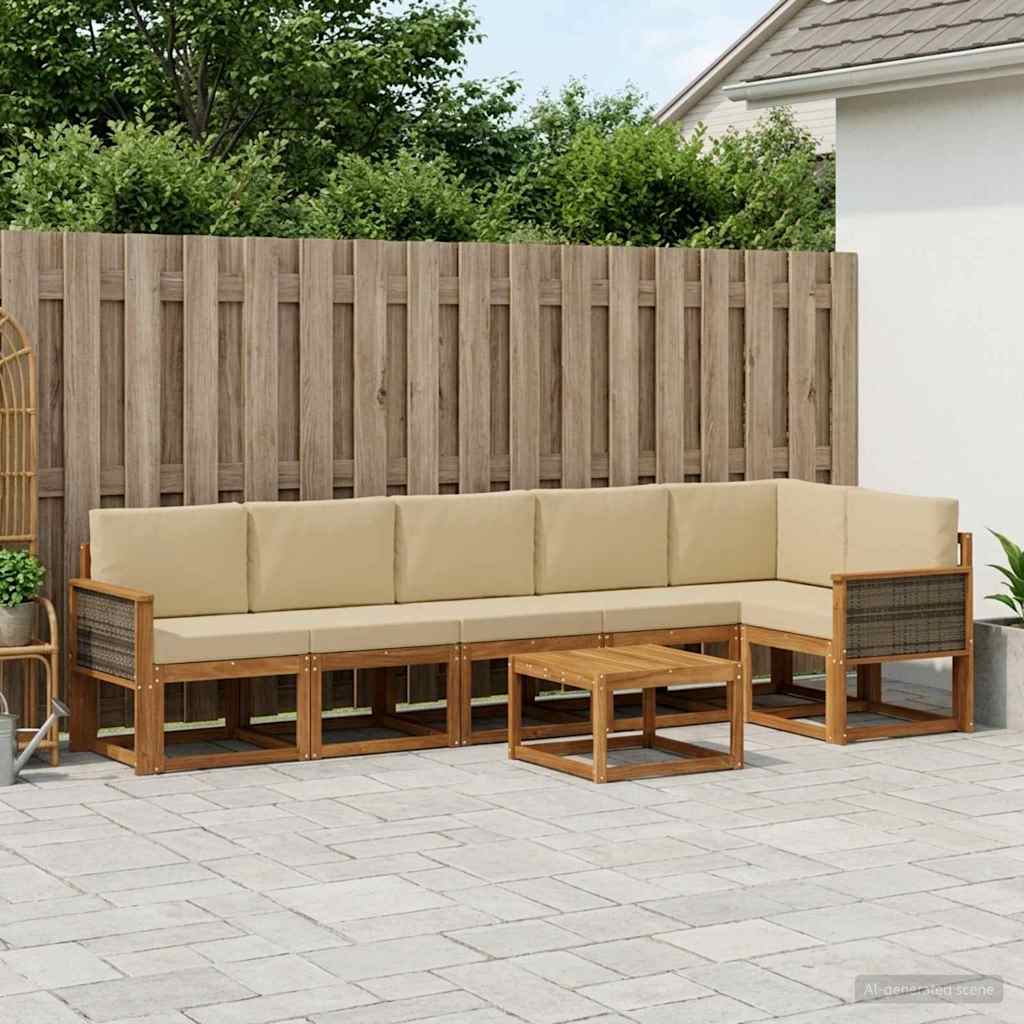 Buiten bankenset met kussen 7 pcs Natuurlijk en Beige Polyester