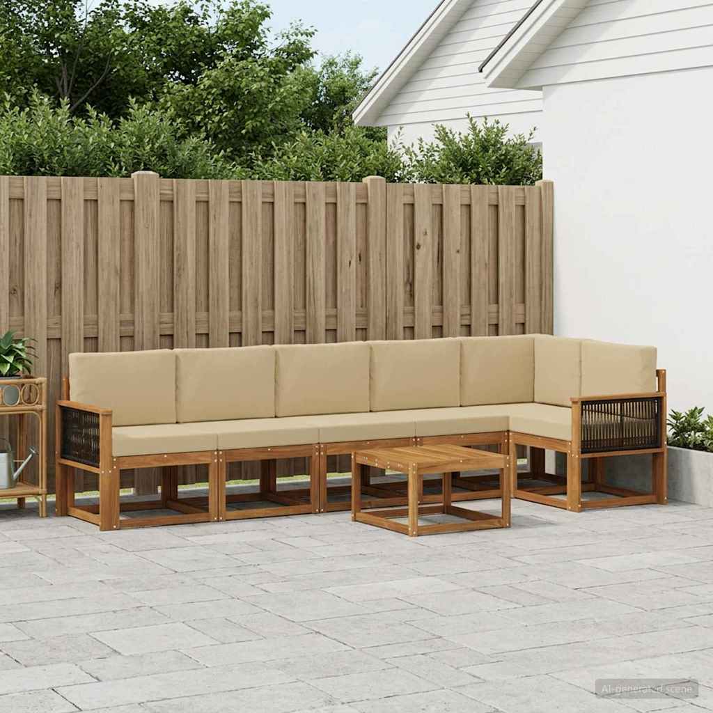 Buiten bankenset met kussen 7 pcs Natuurlijk en Beige Polyester – afbeelding 1