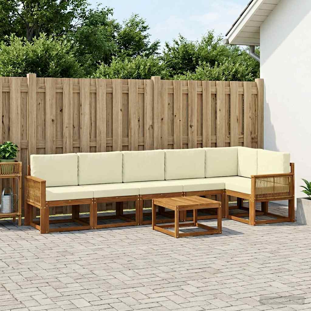 Buiten bankenset met kussen 7 pcs Natuurlijk en Crème Polyester – afbeelding 1