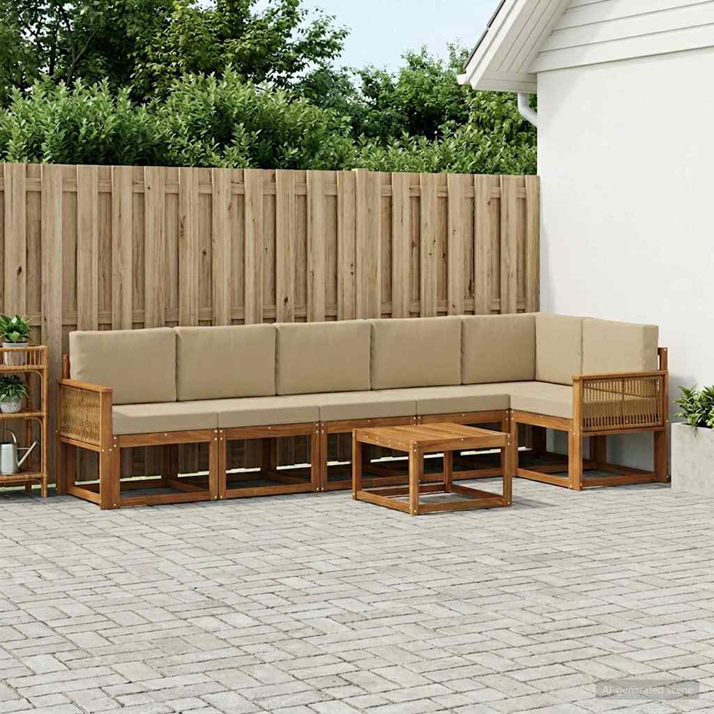 Buiten bankenset met kussen 7 pcs Natuurlijk en Beige Polyester – afbeelding 1