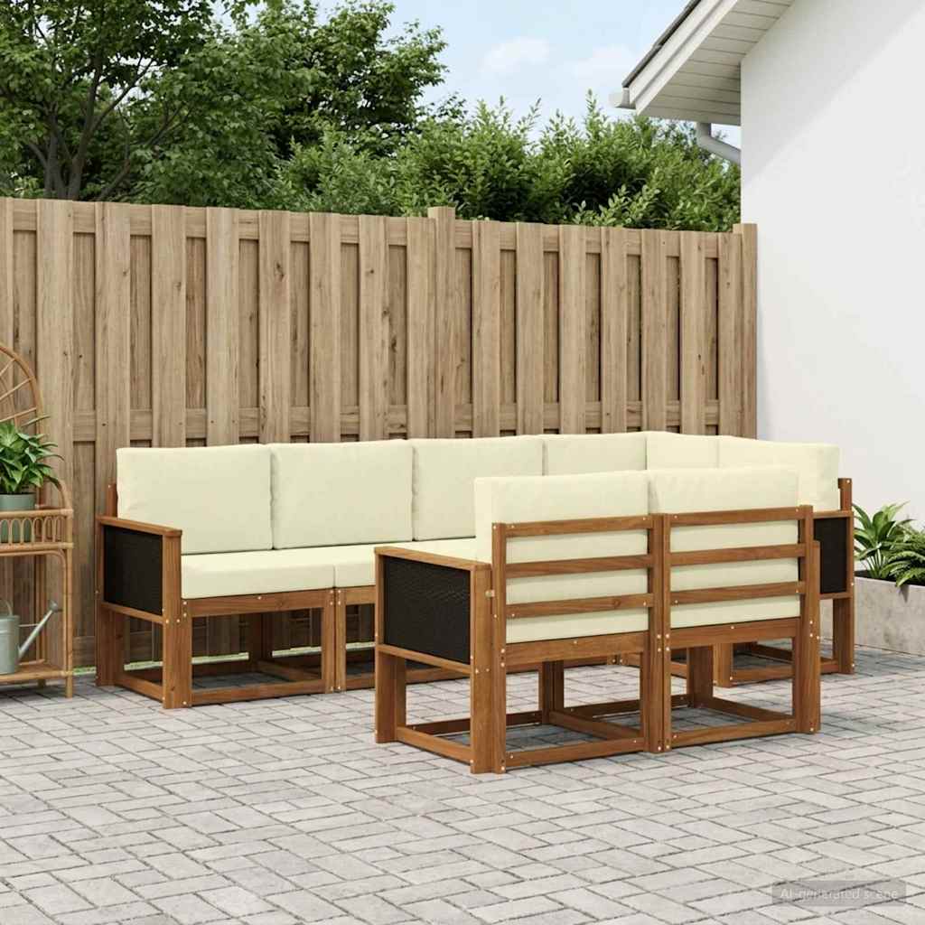 Buiten bankenset met kussen 7 pcs Natuurlijk en Crème Polyester – afbeelding 1