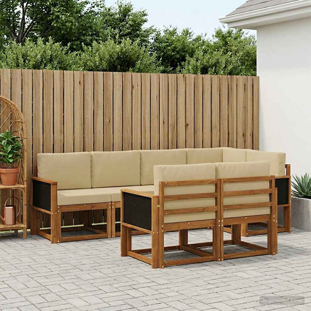 Buiten bankenset met kussen 7 pcs Natuurlijk en Beige Polyester – afbeelding 1