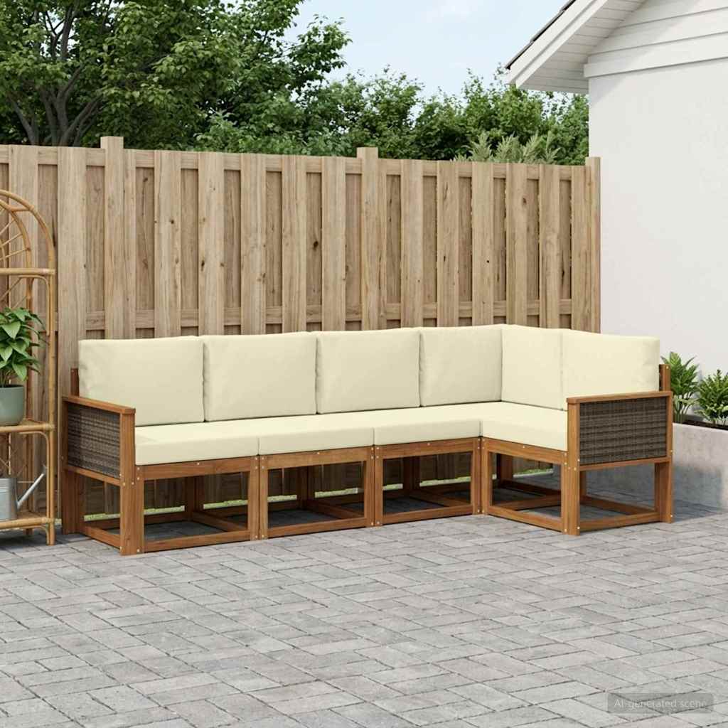 Buiten bankenset met kussen 7 pcs Natuurlijk en Crème Polyester