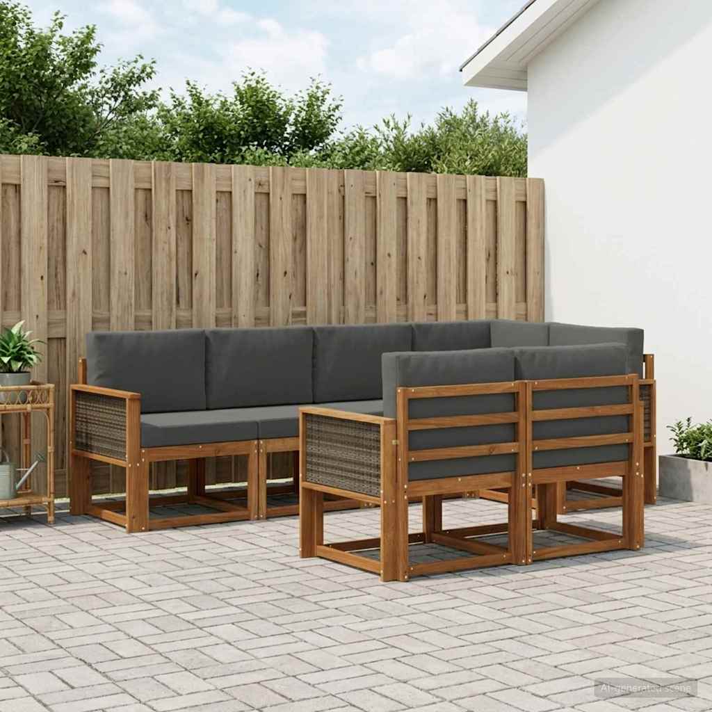 Buiten bankenset 7 pcs Natuurlijk en Antraciet Polyester