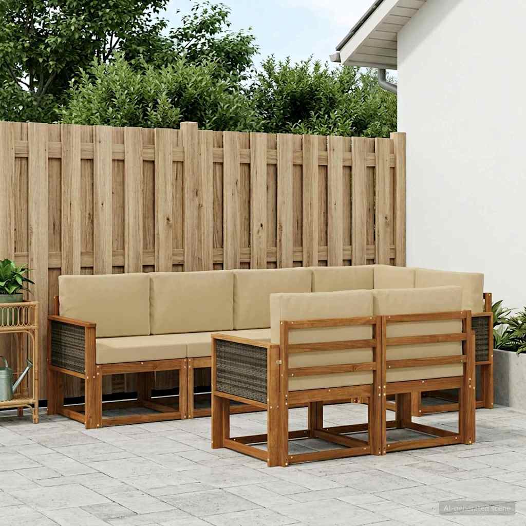 Buiten bankenset met kussen 7 pcs Natuurlijk en Beige Polyester