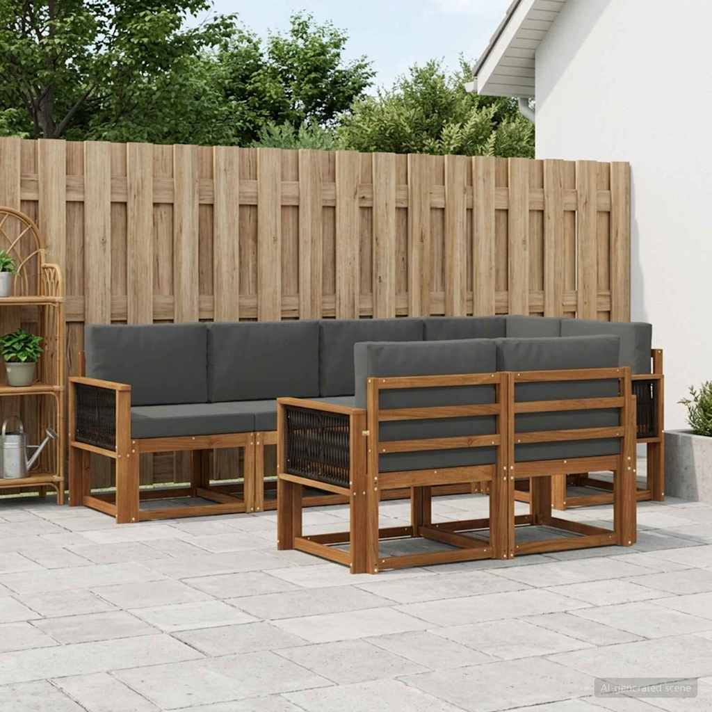 Buiten bankenset 7 pcs Natuurlijk en Antraciet Polyester – afbeelding 1